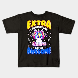 Extra Chromosome Extra Awesome Cute Unicorn Down Awareness Kids T-Shirt